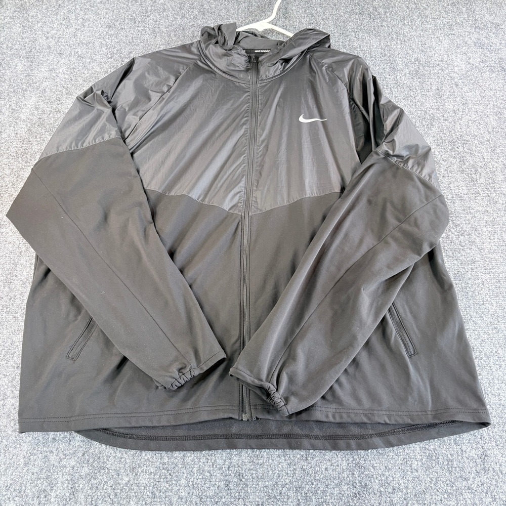 Nike Running Jacket Mens‎ XXL Black Full Zip Hooded Hybrid HV2669-010